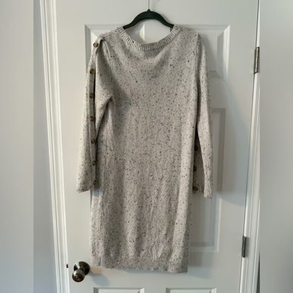 Loft Outlet | Cream Marled Side Button Sleeve Tunic Sweater Dress | Size S - Picture 2 of 8